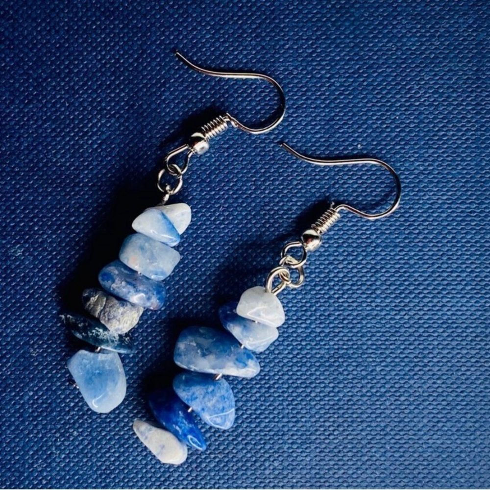 Sodalite Stone of Clear Communication Crystal Chips Earrings